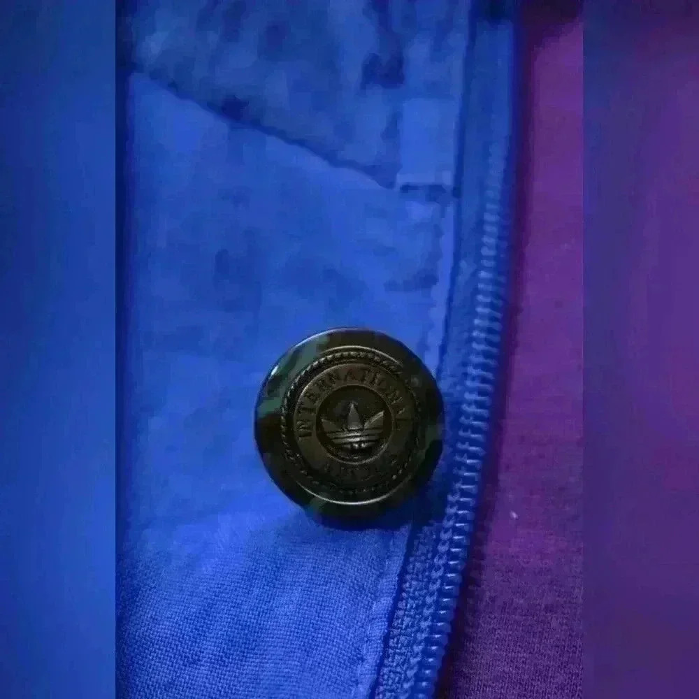 90s ADIDAS Neon Blue Purple Nylon Anorak Windbreaker Track Jacket Hoodie L XL - Picture 6 of 9